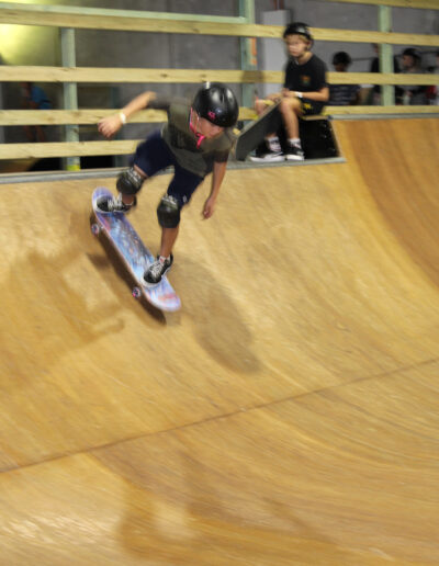 Enthusiastic young skaters show their enthusiasm at the Alley Oops Indoor Skatepark, Birtinya. Photo: Richard Bruinsma